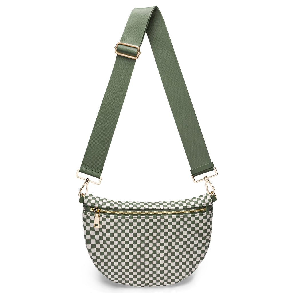 Ounamei Checkered Woven Crossbody Fanny Pack for Women – Adjustable Sling Bum Bag, Lightweight Everyday Travel Shoulder Purse
