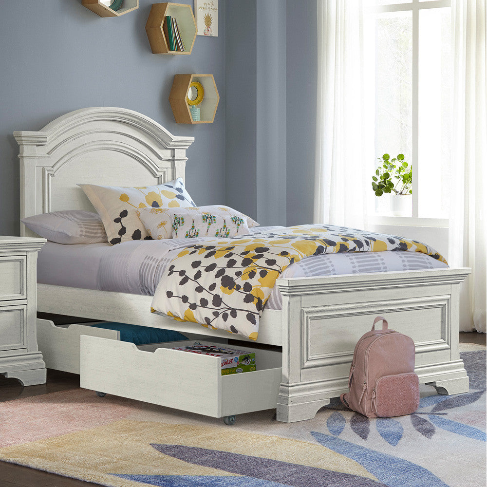 Twin Bed with Arch Top in Brushed White J179