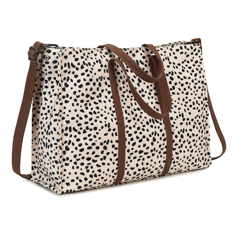 Ounamei Checkered Canvas Work Tote | Zippered Laptop Shoulder & Crossbody Bag (15.6–16”)