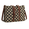 Ounamei Checkered Canvas Work Tote | Zippered Laptop Shoulder & Crossbody Bag (15.6–16”)