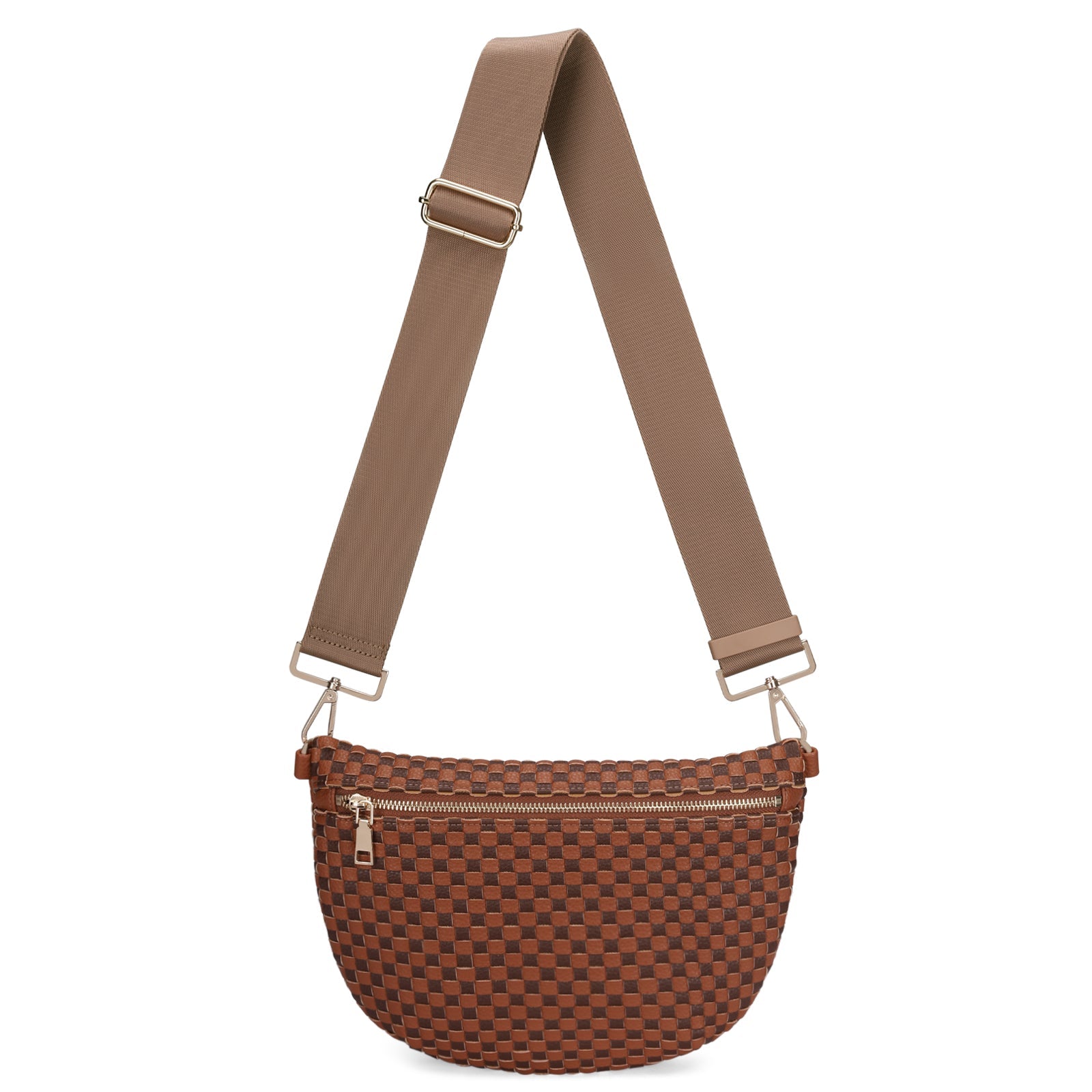 Ounamei Checkered Woven Crossbody Fanny Pack for Women – Adjustable Sling Bum Bag, Lightweight Everyday Travel Shoulder Purse