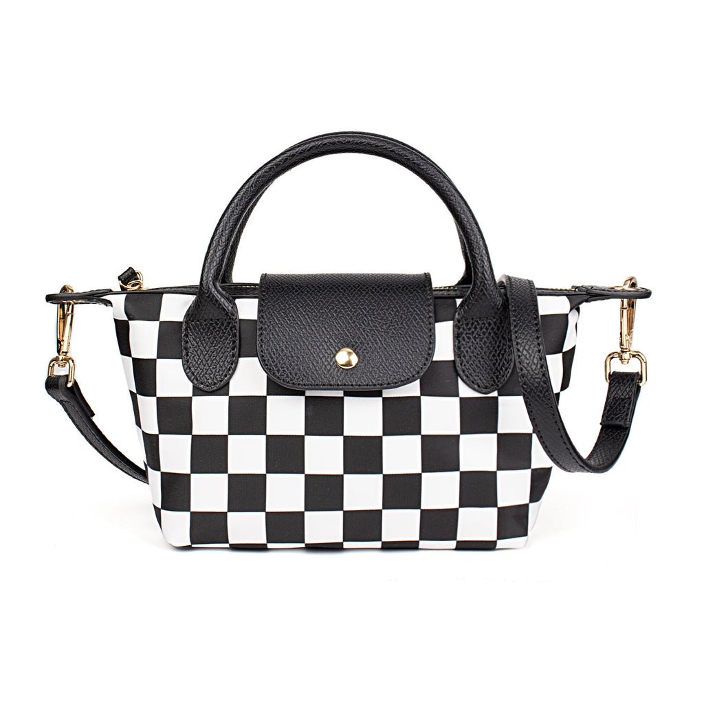 Ounamei Mini Checkered Nylon Crossbody Bag | Small Size Large Capacity 3-Way Carry Lightweight Tote