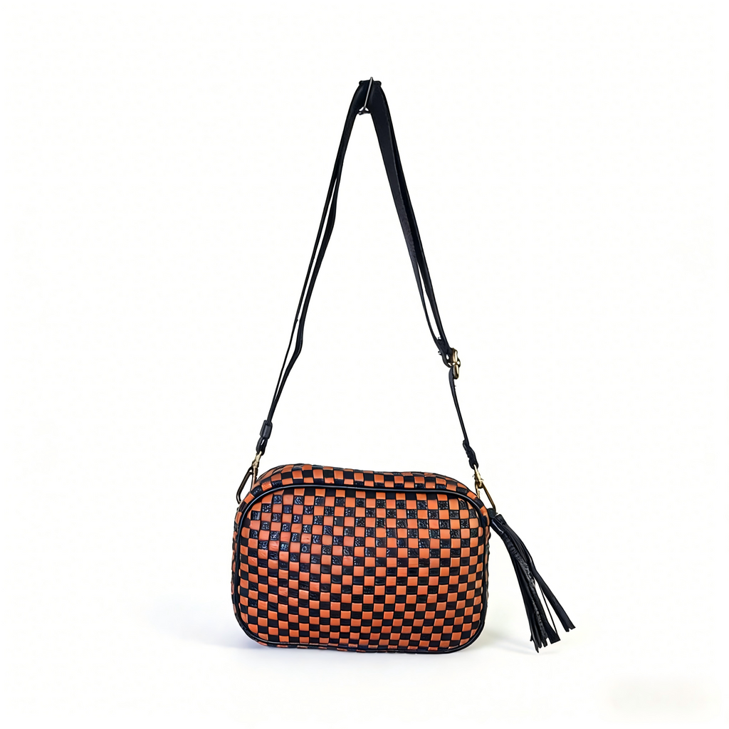 Ounamei PU Leather Woven Crossbody Bag | Checkered Shoulder & Belt Bag for Women
