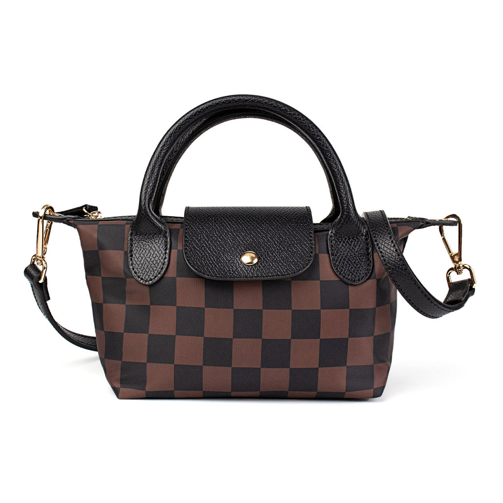 Ounamei Mini Checkered Nylon Crossbody Bag | Small Size Large Capacity 3-Way Carry Lightweight Tote