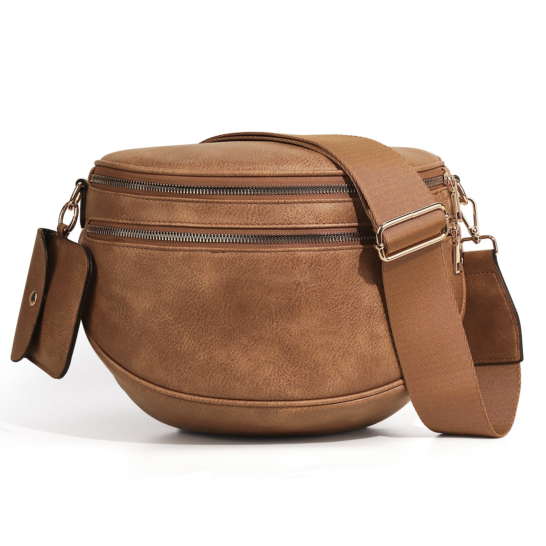 Ounamei Vegan Leather Crossbody Bum Bag for Women with Mini Pouch