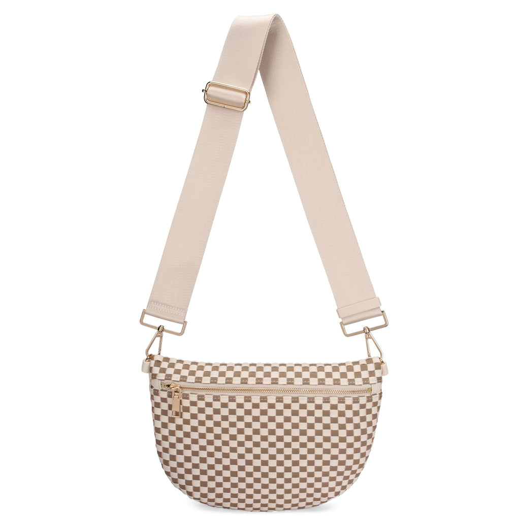 Ounamei Checkered Woven Crossbody Fanny Pack for Women – Adjustable Sling Bum Bag, Lightweight Everyday Travel Shoulder Purse