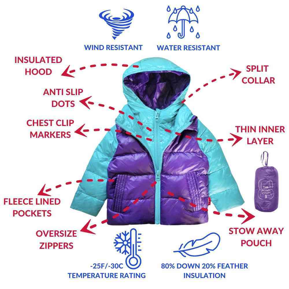 Car Seat Coat Down - Aqua/Purple X36556