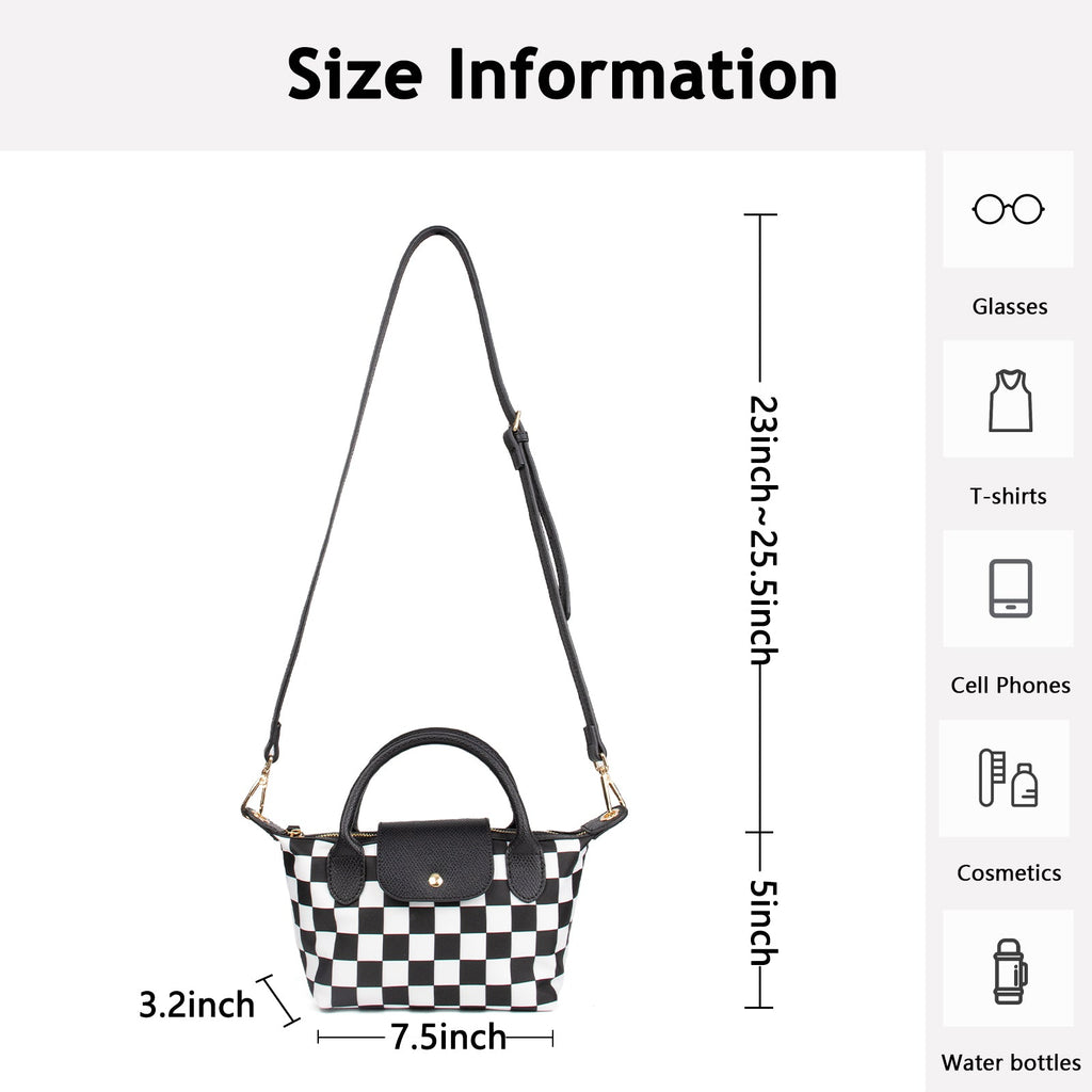 Ounamei Mini Checkered Nylon Crossbody Bag | Small Size Large Capacity 3-Way Carry Lightweight Tote