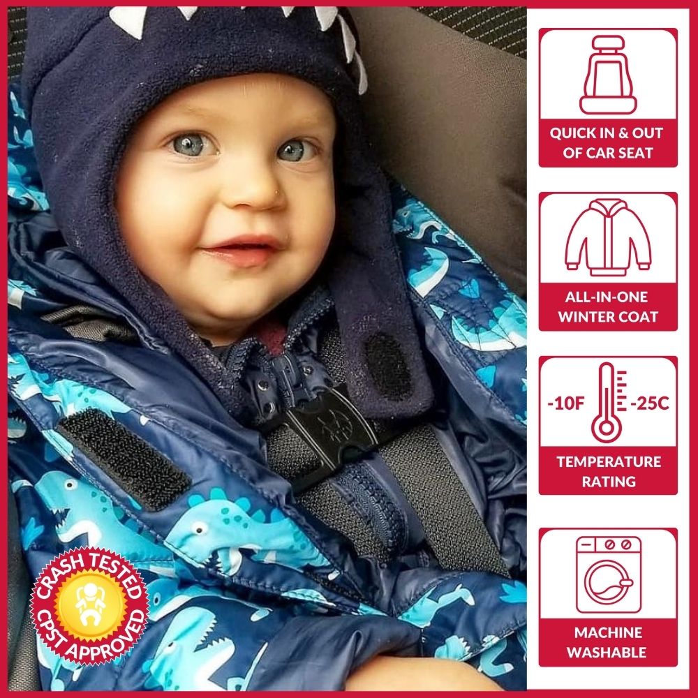 Car Seat Coat Vegan - Navy Raptor Print B393026
