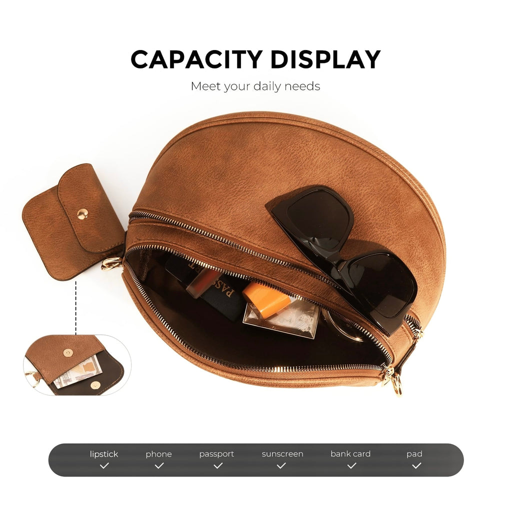 Ounamei Vegan Leather Crossbody Bum Bag for Women with Mini Pouch