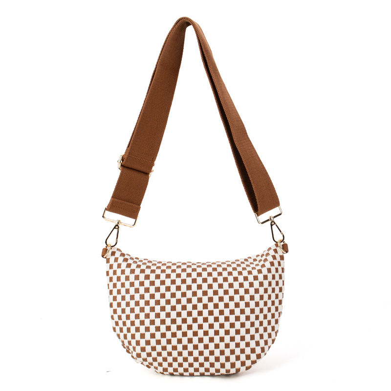 Ounamei Checkered Woven Crossbody Fanny Pack for Women – Adjustable Sling Bum Bag, Lightweight Everyday Travel Shoulder Purse
