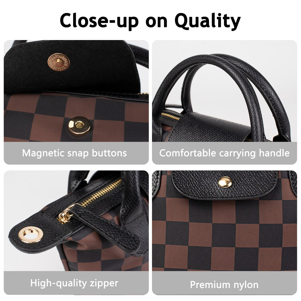 Ounamei Mini Checkered Nylon Crossbody Bag | Small Size Large Capacity 3-Way Carry Lightweight Tote