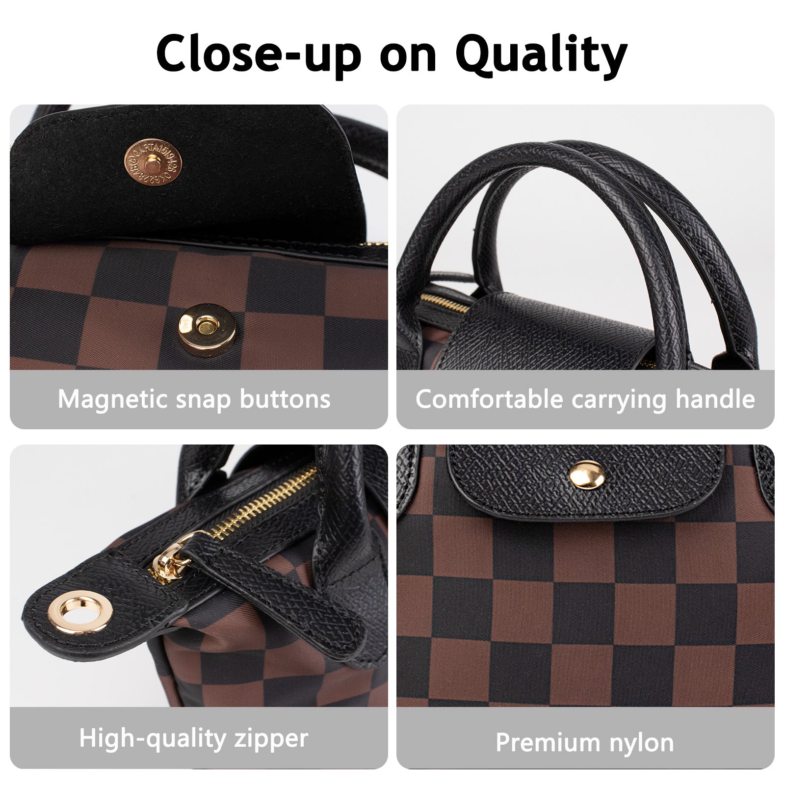 Ounamei Mini Checkered Nylon Crossbody Bag | Small Size Large Capacity 3-Way Carry Lightweight Tote