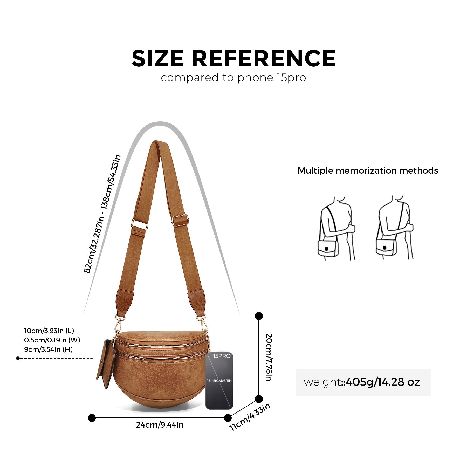 Ounamei Vegan Leather Crossbody Bum Bag for Women with Mini Pouch