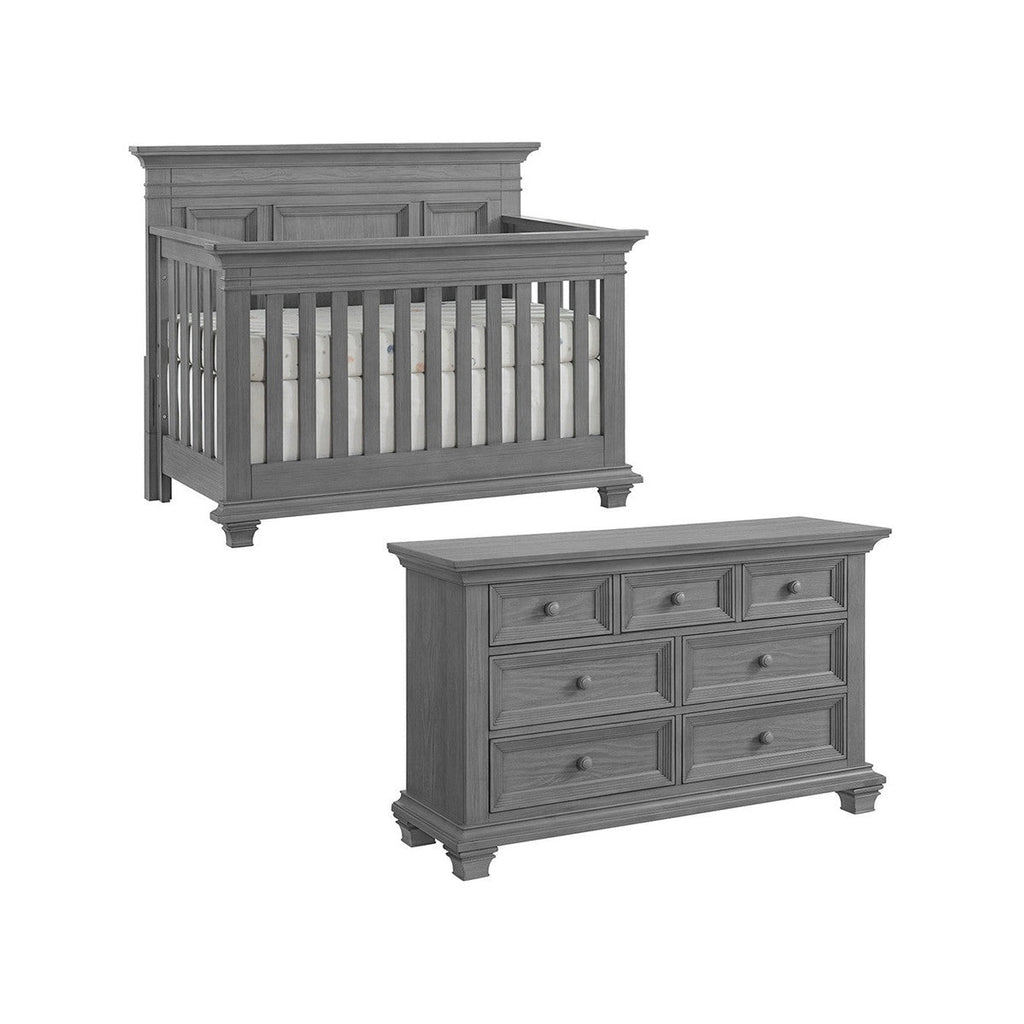 Convertible Crib and 7 Drawer Dresser Nursery Set in Dusk Gray R73755