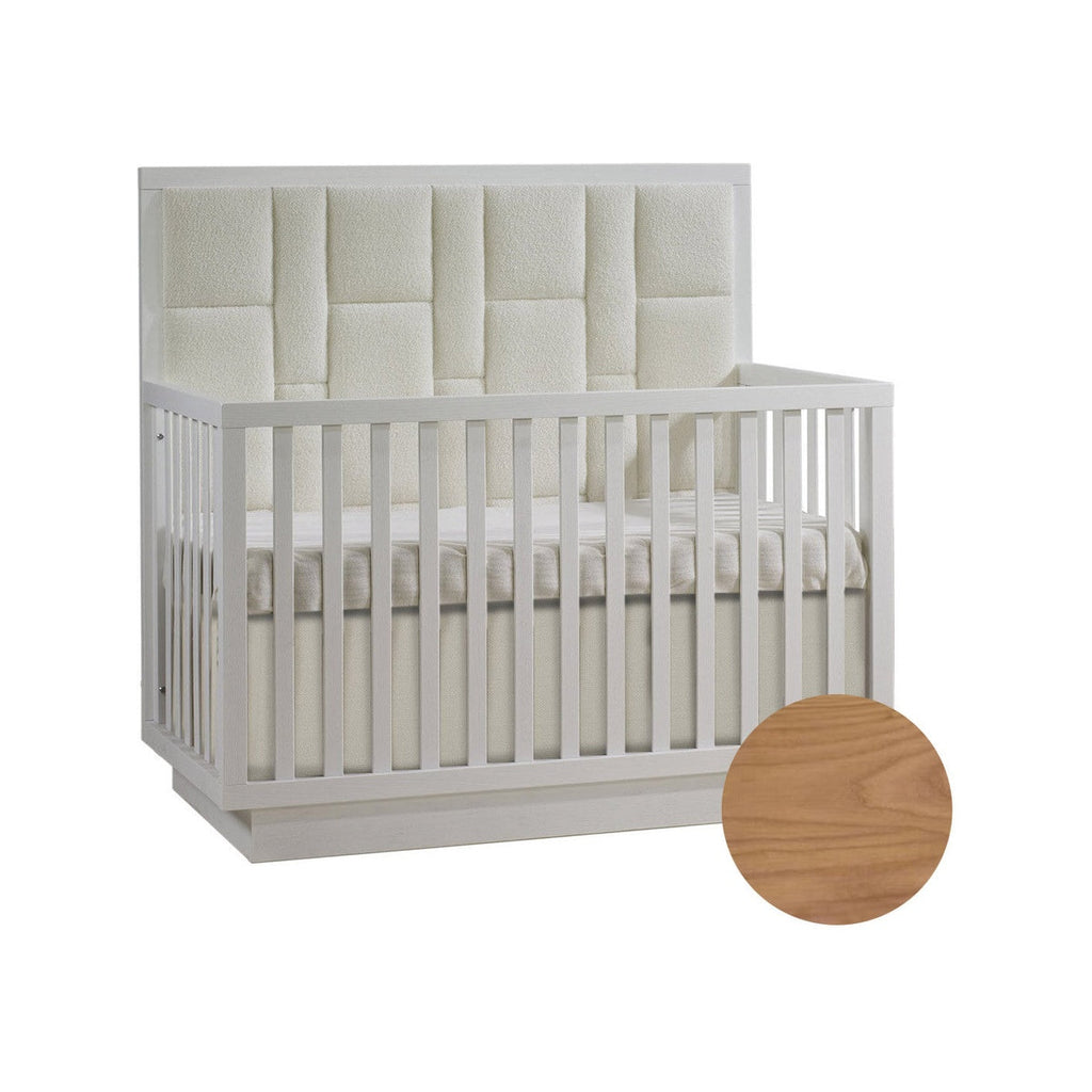Crib-to-Double Bed with Upholstered Panel in Boucle Beige P31626