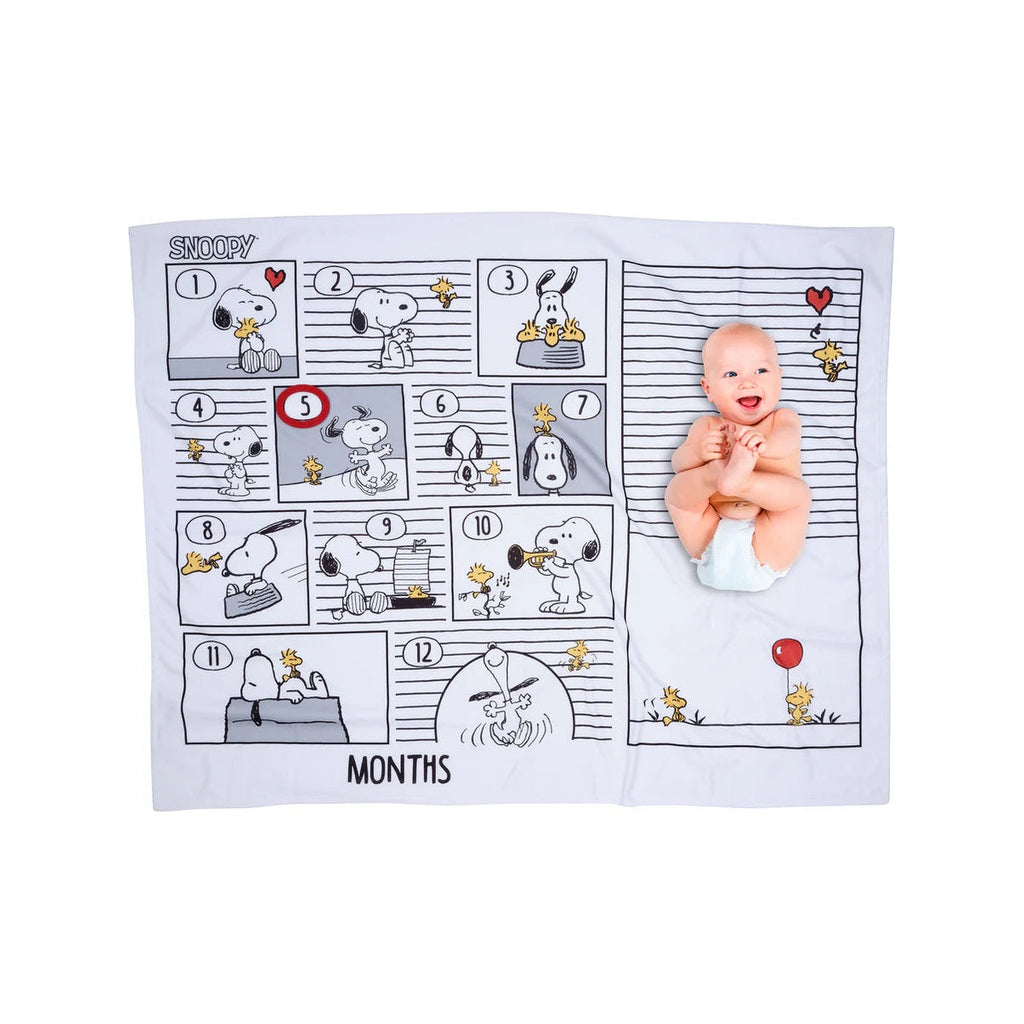 Snoopy Milestone Photo Baby Blanket Black/White Fleece S216