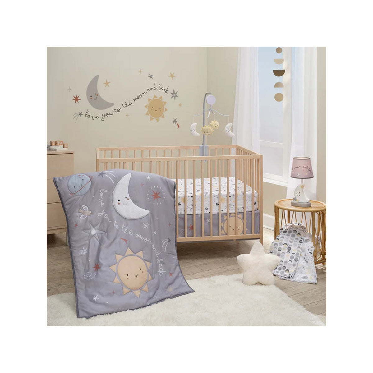 3-Piece Baby Crib Bedding Set with Celestial Star Design H2261