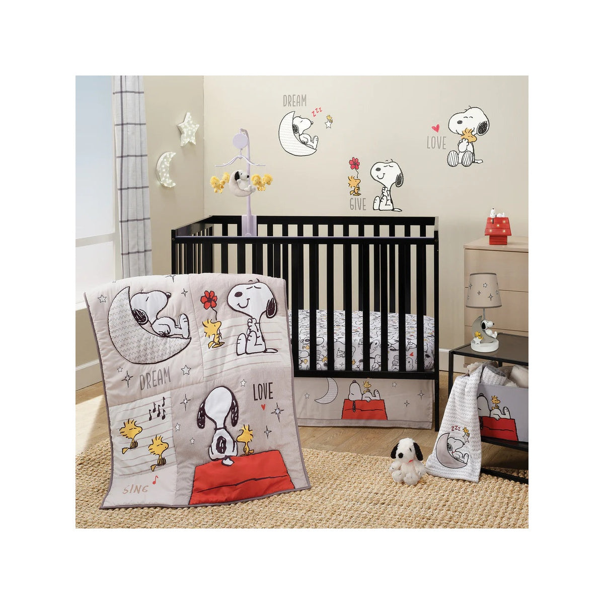 Snoopy Love 3-Piece Infant Baby Nursery Crib Bedding Set T433630