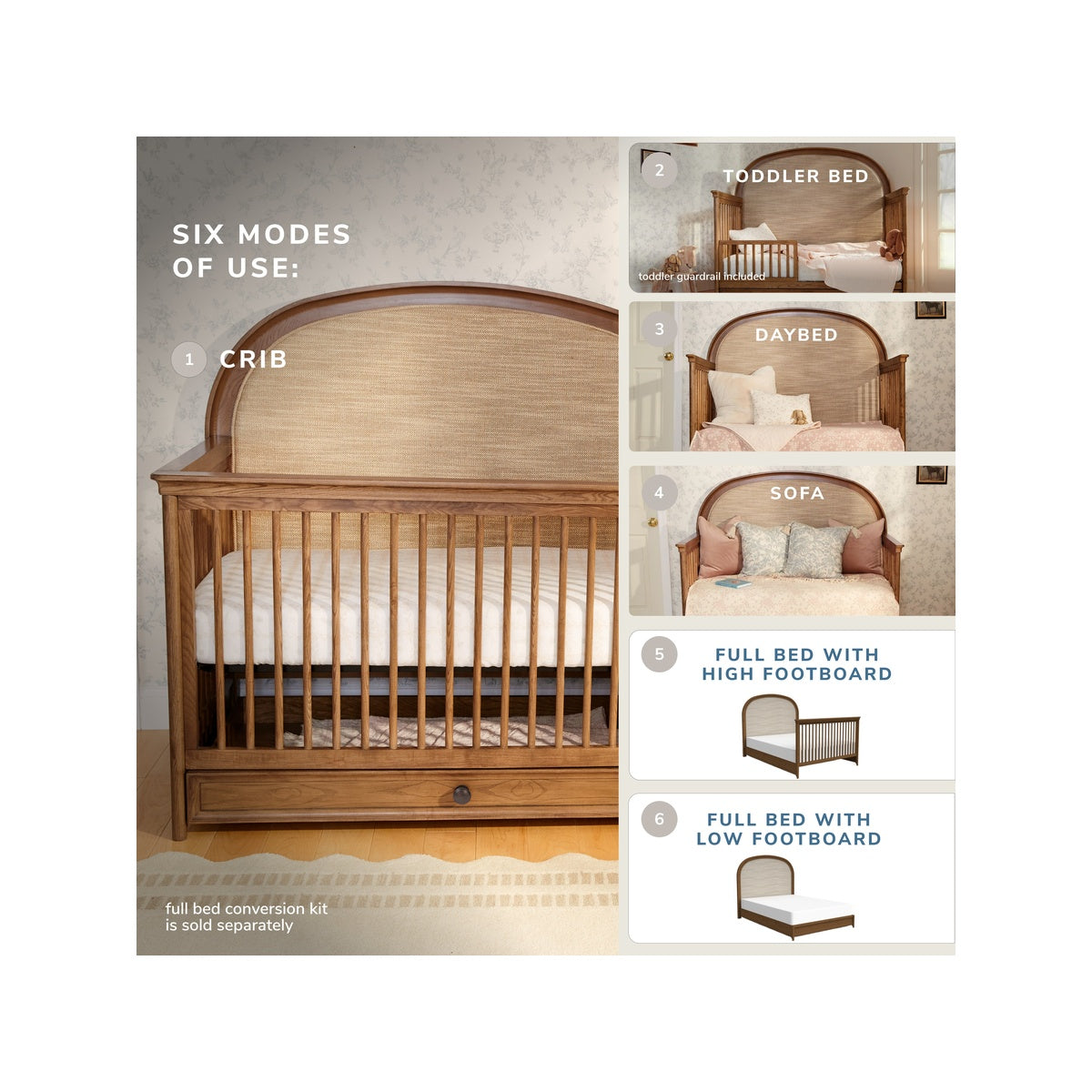 6-in-1 Convertible Crib with Toddler Bed and Daybed Conversion Kit I8948