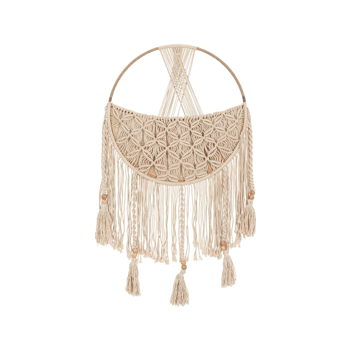 Macrame Boho Toy Storage Basket with Tassels - Beige R7795