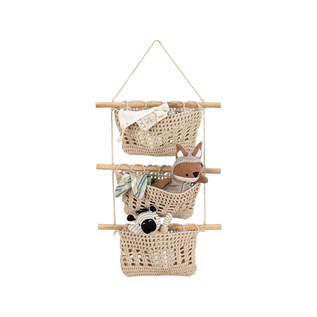Farmhouse 3-Tier Toy Hanging Wall Storage Organizer - Beige Q164