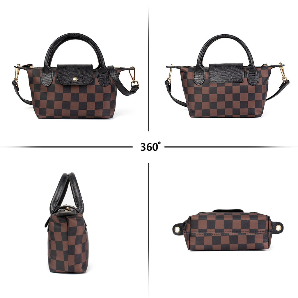 Ounamei Mini Checkered Nylon Crossbody Bag | Small Size Large Capacity 3-Way Carry Lightweight Tote