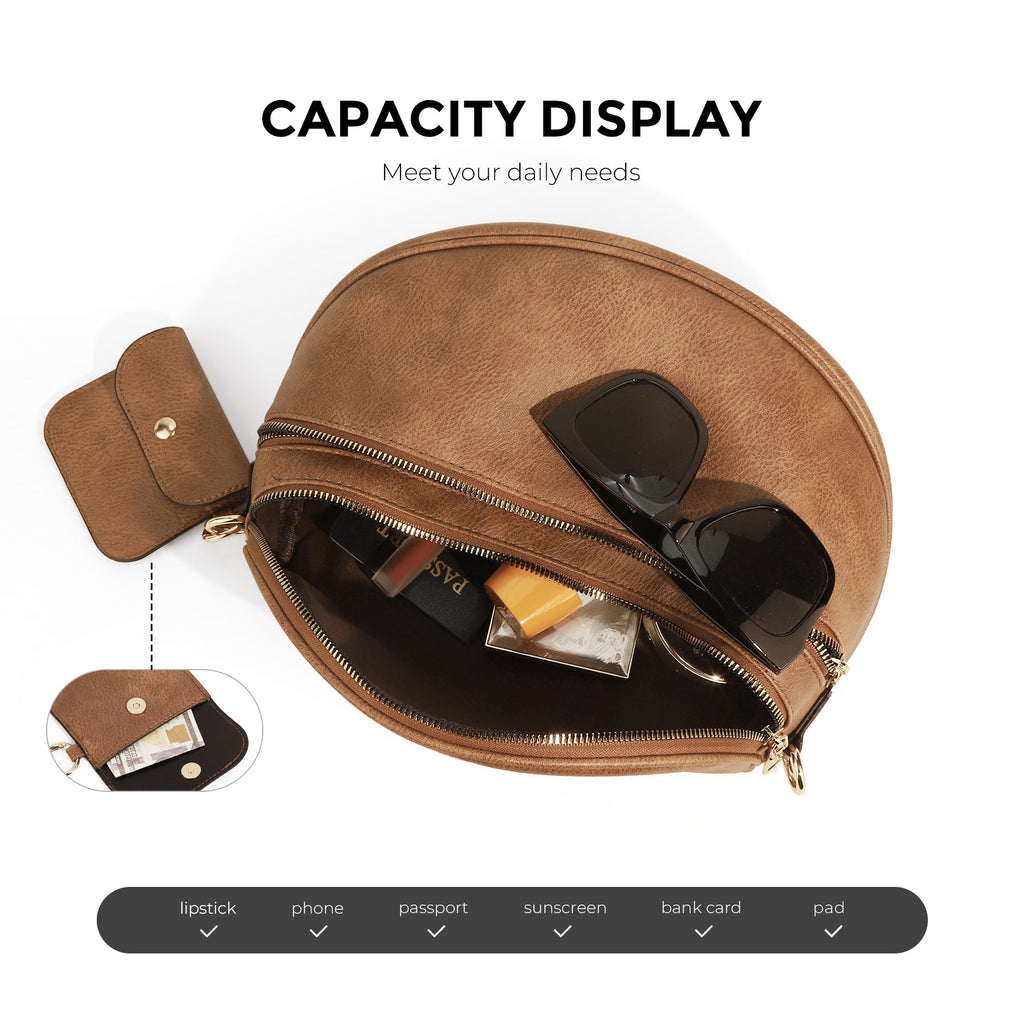 Ounamei Vegan Leather Crossbody Bum Bag for Women with Mini Pouch