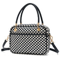 Ounamei Chic Checkered Woven Handbag Top Handle Crossbody Shoulder Bag Vegan Leather