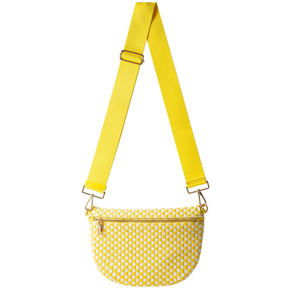 Ounamei Checkered Woven Crossbody Fanny Pack for Women – Adjustable Sling Bum Bag, Lightweight Everyday Travel Shoulder Purse
