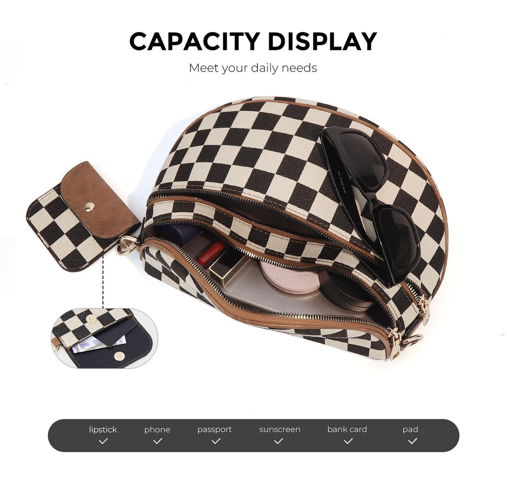 Ounamei Checkered Crossbody Bum Bag for Women Large Capacity Belt Bag for Moms & Everyday Travel