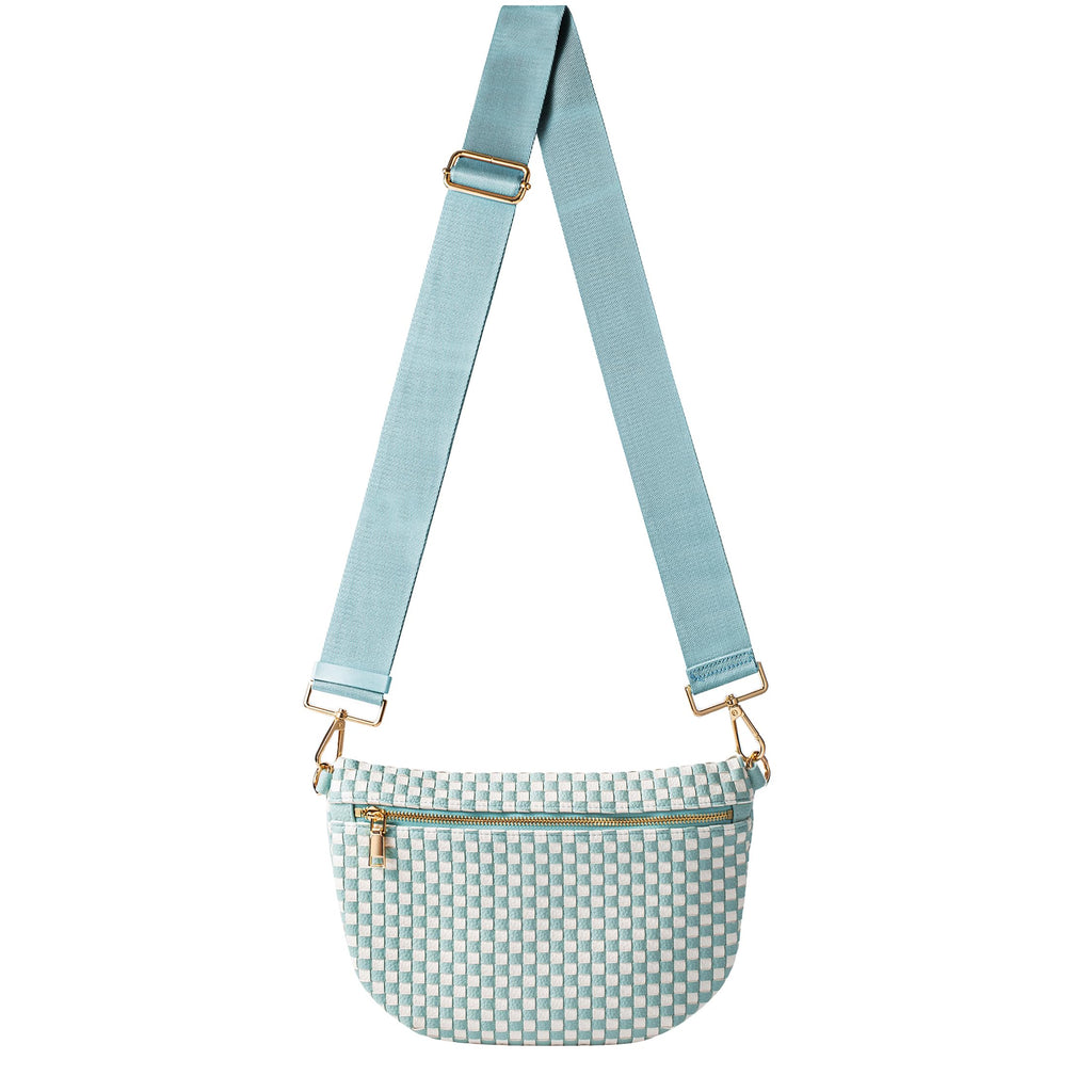 Ounamei Checkered Woven Crossbody Fanny Pack for Women – Adjustable Sling Bum Bag, Lightweight Everyday Travel Shoulder Purse
