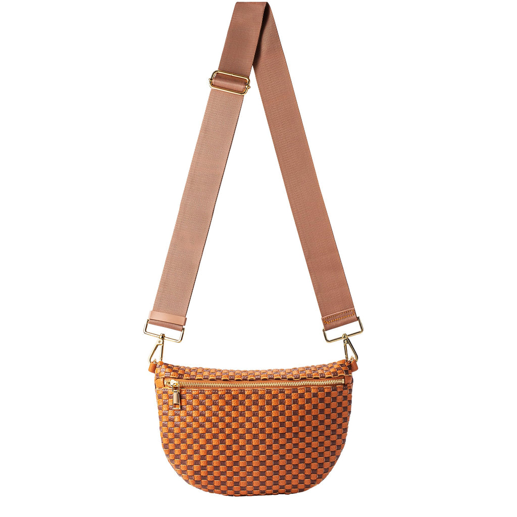 Ounamei Checkered Woven Crossbody Fanny Pack for Women – Adjustable Sling Bum Bag, Lightweight Everyday Travel Shoulder Purse