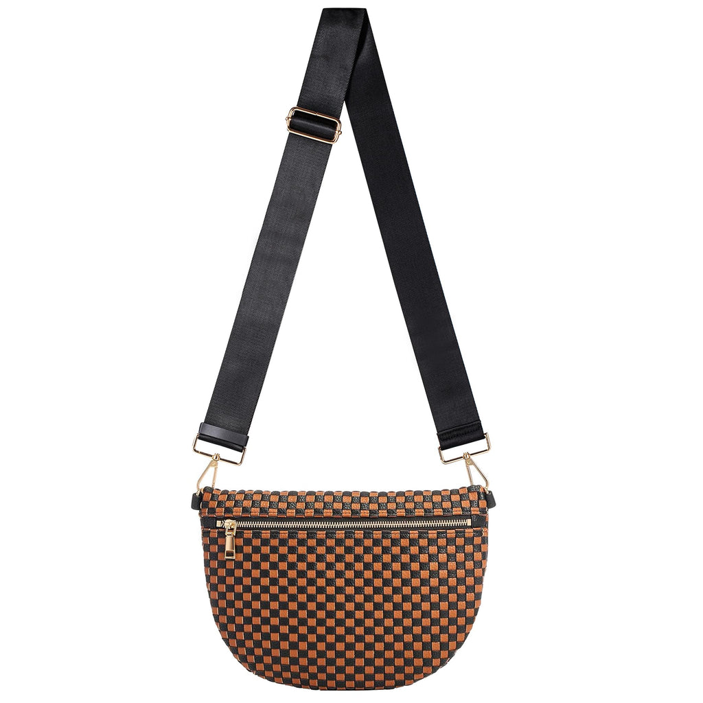Ounamei Checkered Woven Crossbody Fanny Pack for Women – Adjustable Sling Bum Bag, Lightweight Everyday Travel Shoulder Purse