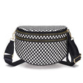 Ounamei Checkered Woven Crossbody Bum Bag | Vegan Leather Sling Bag with Adjustable Strap