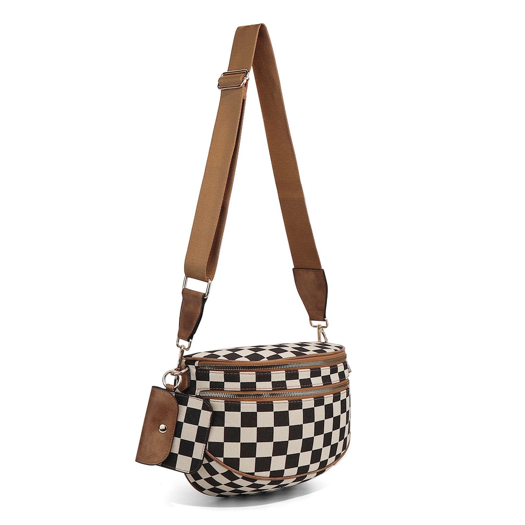 Ounamei Checkered Crossbody Bum Bag for Women Large Capacity Belt Bag for Moms & Everyday Travel