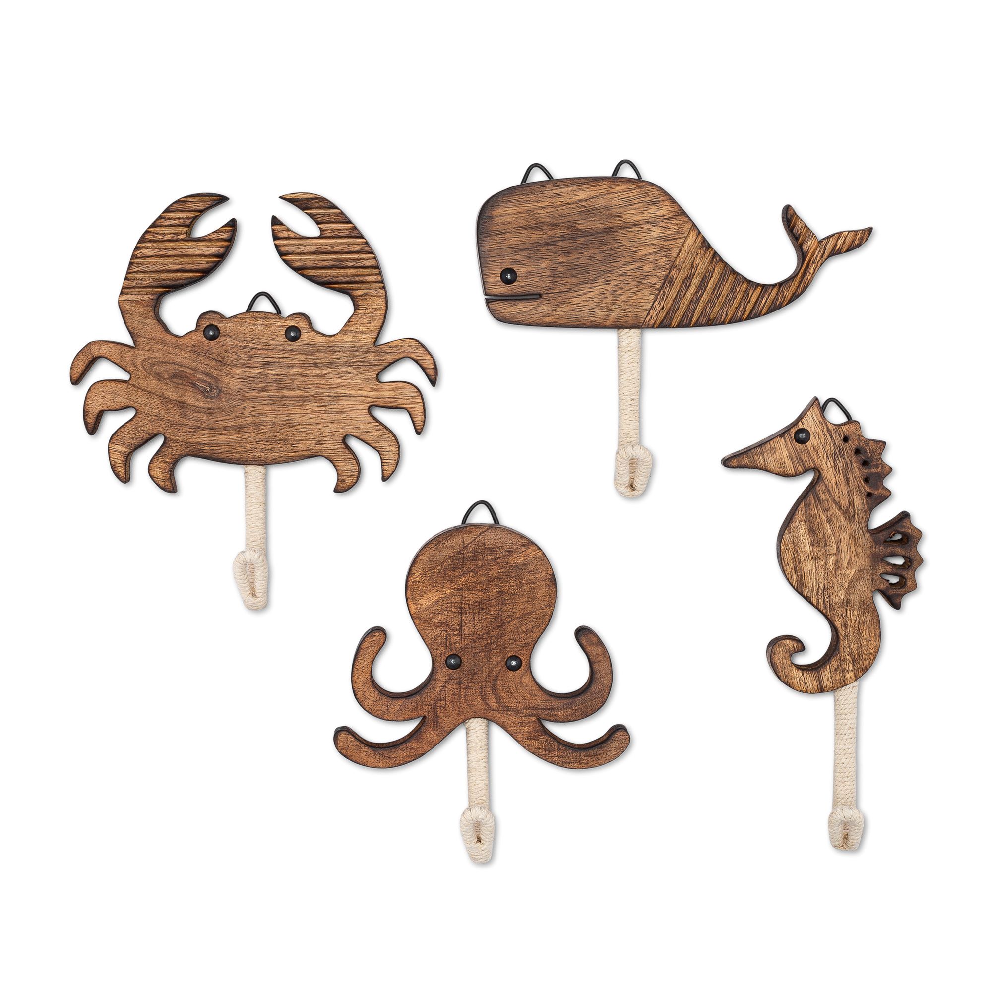 Coastal Wooden Nursery Wall Hooks, 4-Piece Set R6028