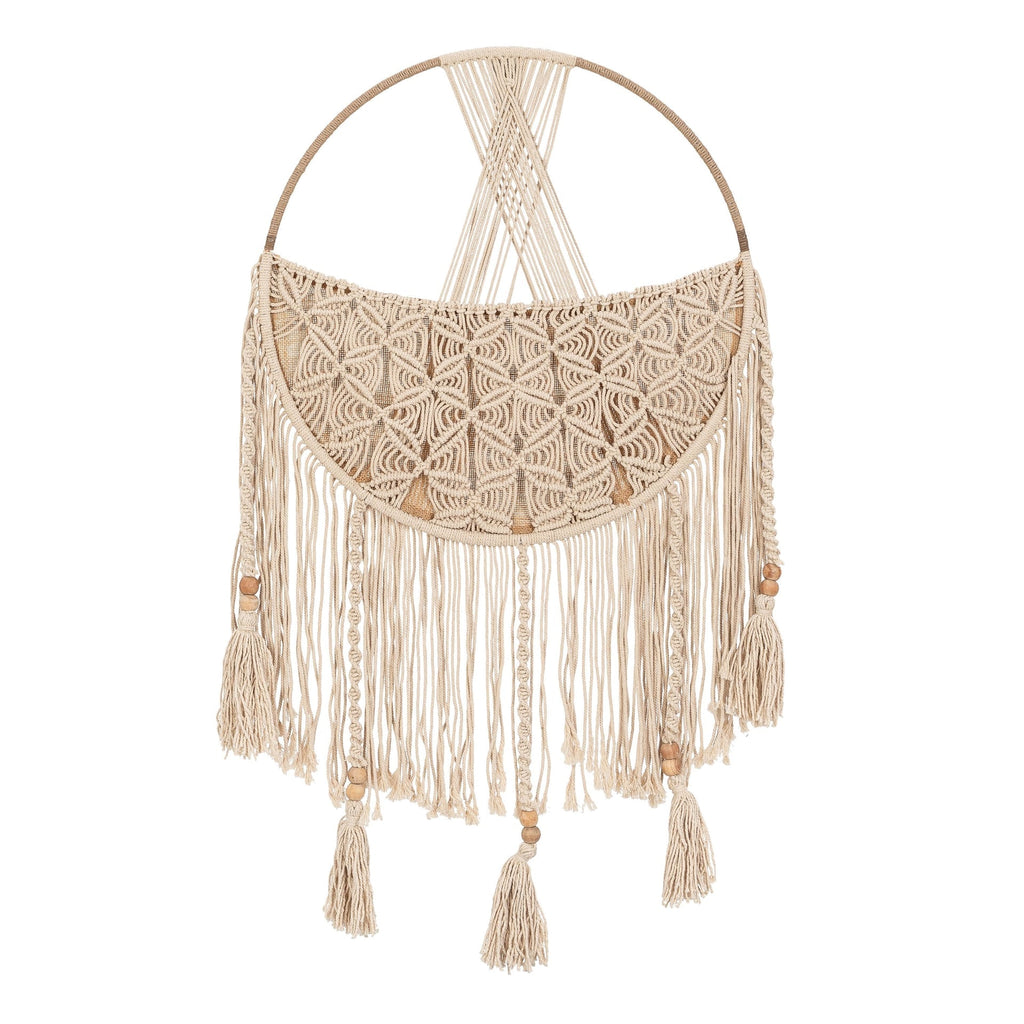 Macrame Boho Toy Storage Basket with Tassels - Beige R7795