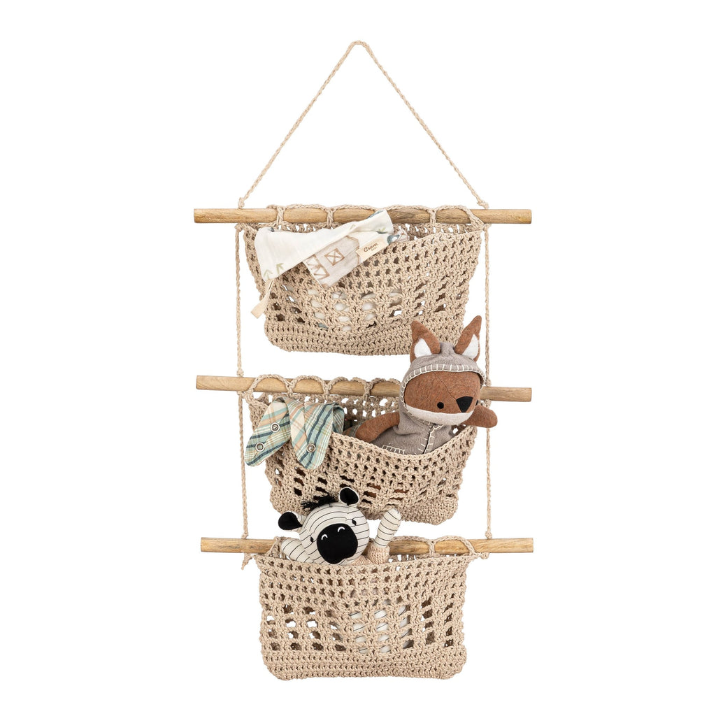 Farmhouse 3-Tier Toy Hanging Wall Storage Organizer - Beige Q164