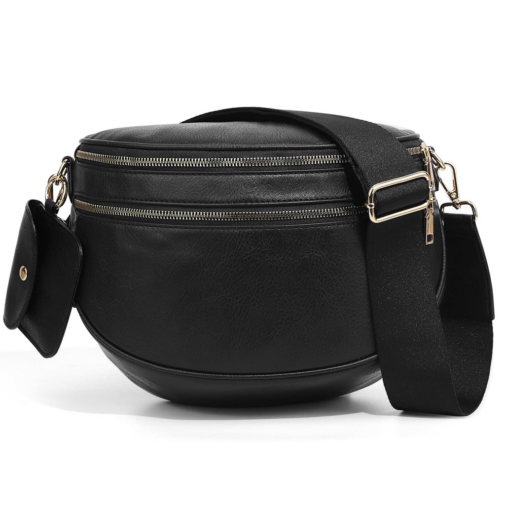 Ounamei Vegan Leather Crossbody Bum Bag for Women with Mini Pouch