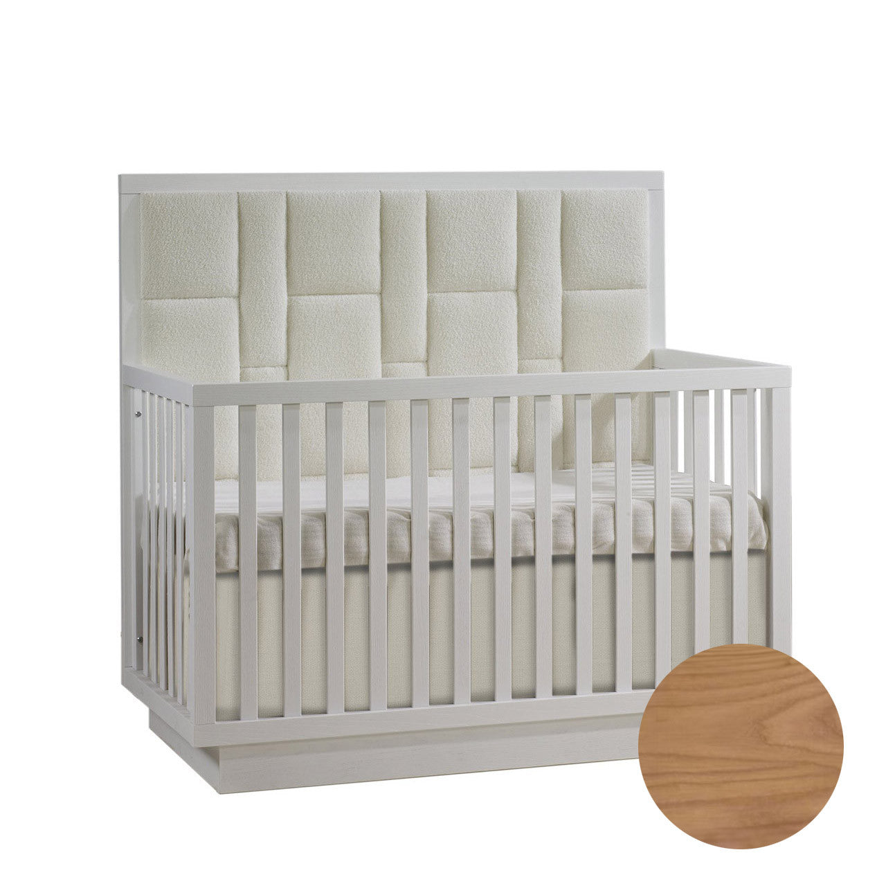 Crib-to-Double Bed with Upholstered Panel in Boucle Beige P31626