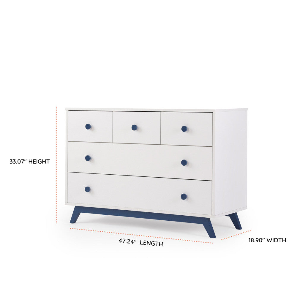 5-Drawer Dresser in White/Denim W98656