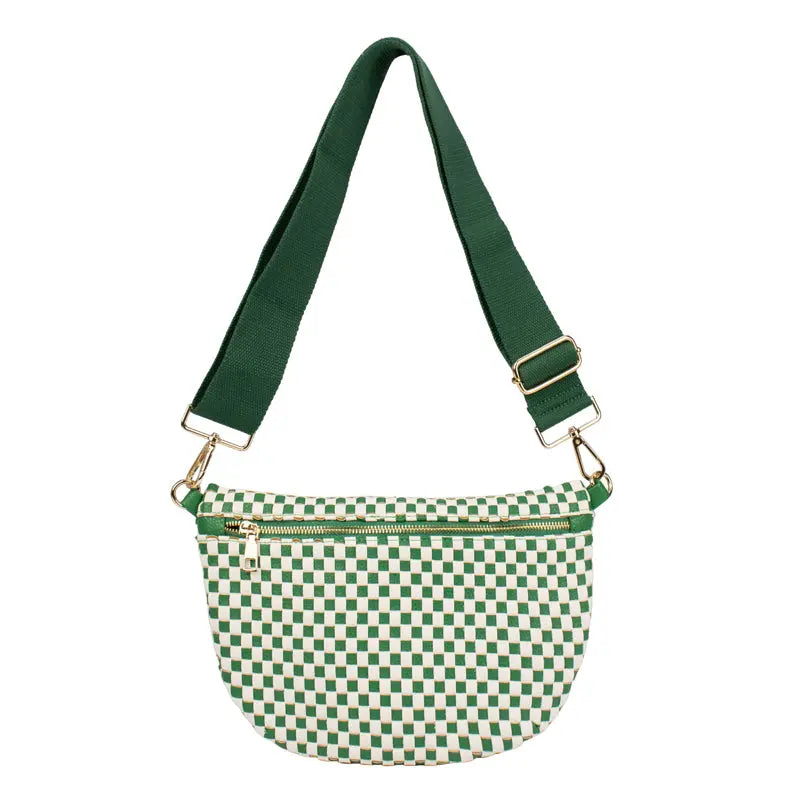 Ounamei Checkered Woven Crossbody Fanny Pack for Women – Adjustable Sling Bum Bag, Lightweight Everyday Travel Shoulder Purse