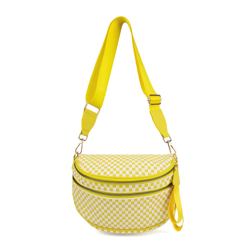 Ounamei Checkered Woven Crossbody Bum Bag | Vegan Leather Sling Bag with Adjustable Strap