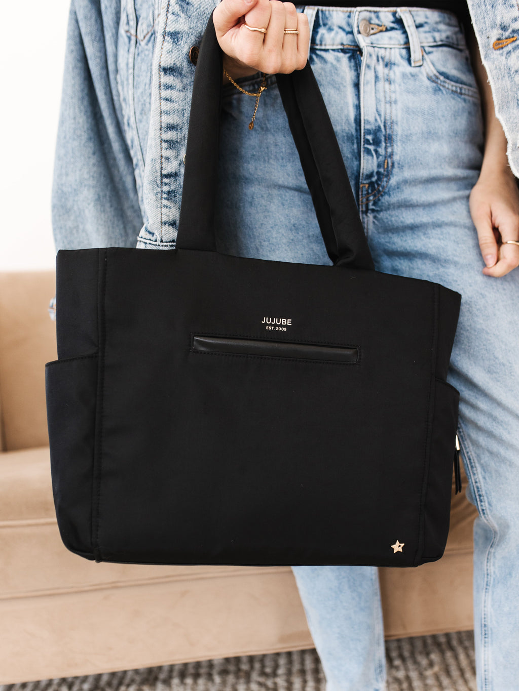 Utility-Strap Tote Diaper Bag - Black R1155