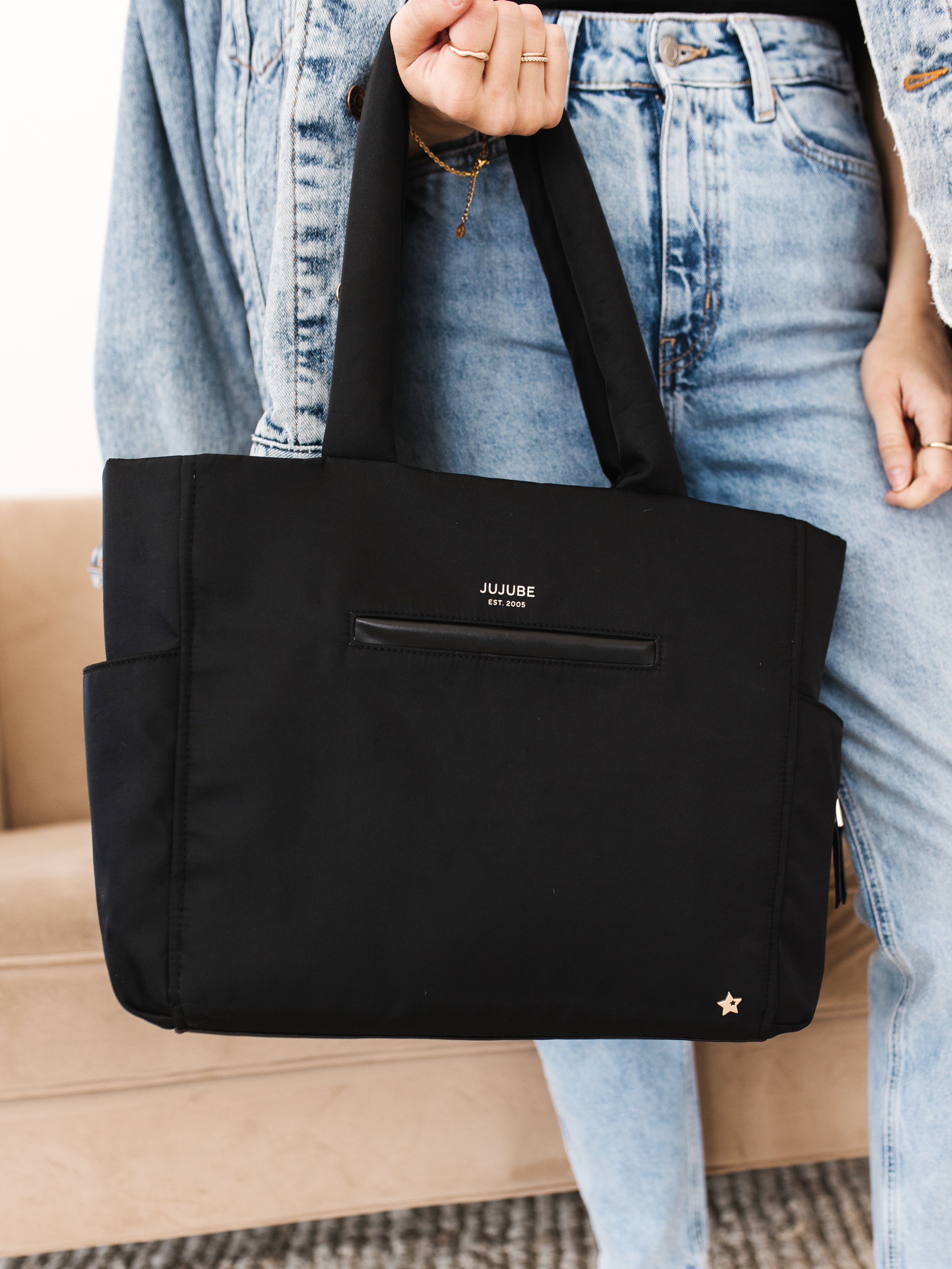 Utility-Strap Tote Diaper Bag - Black R1155