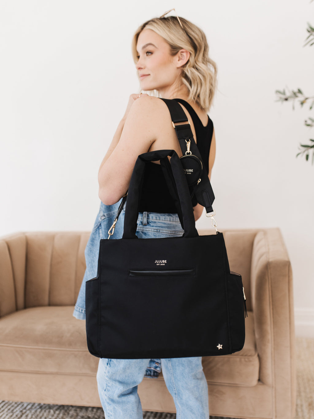 Utility-Strap Tote Diaper Bag - Black R1155