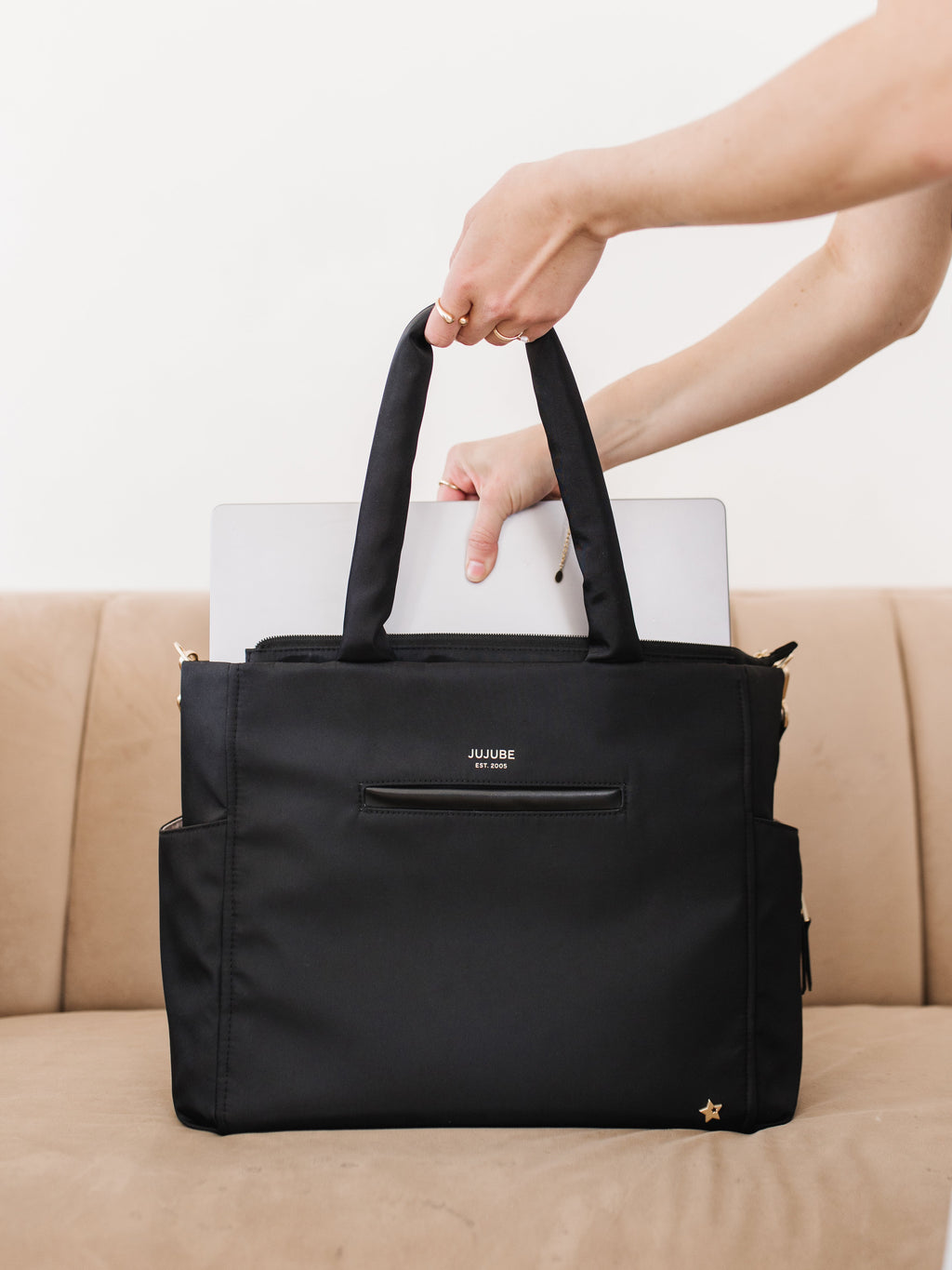 Utility-Strap Tote Diaper Bag - Black R1155