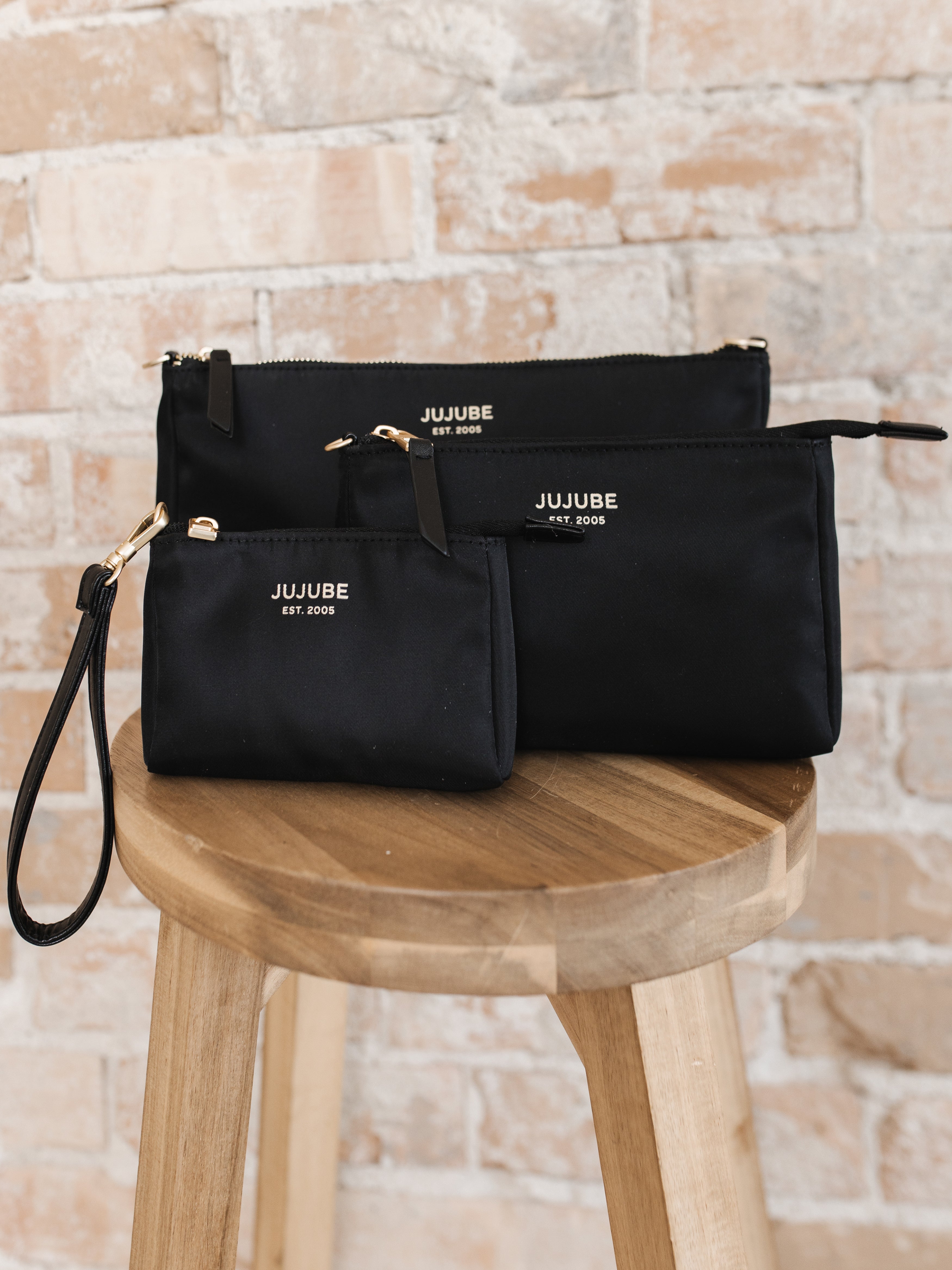 3-Piece Pouch Clutch Purse Set - Black V564