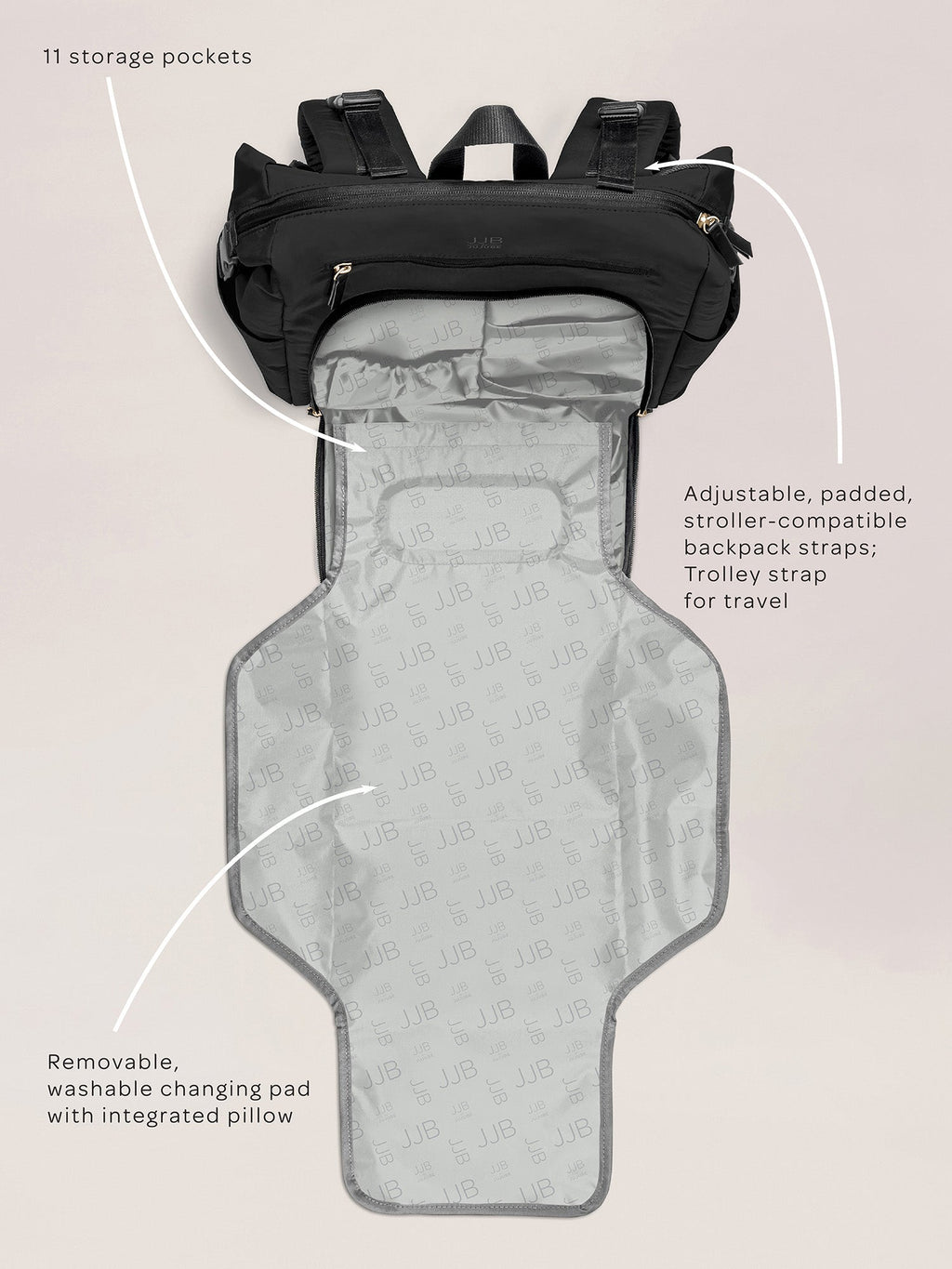 Modern Backpack Diaper Bag - Black K9391